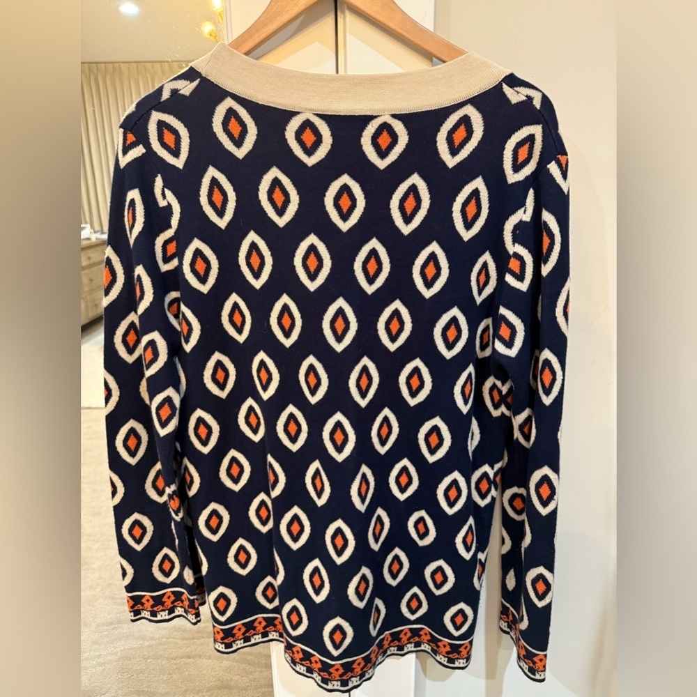 THML Blue and Cream Cardigan with Geometric Pattern Size M - Picture 2 of 6